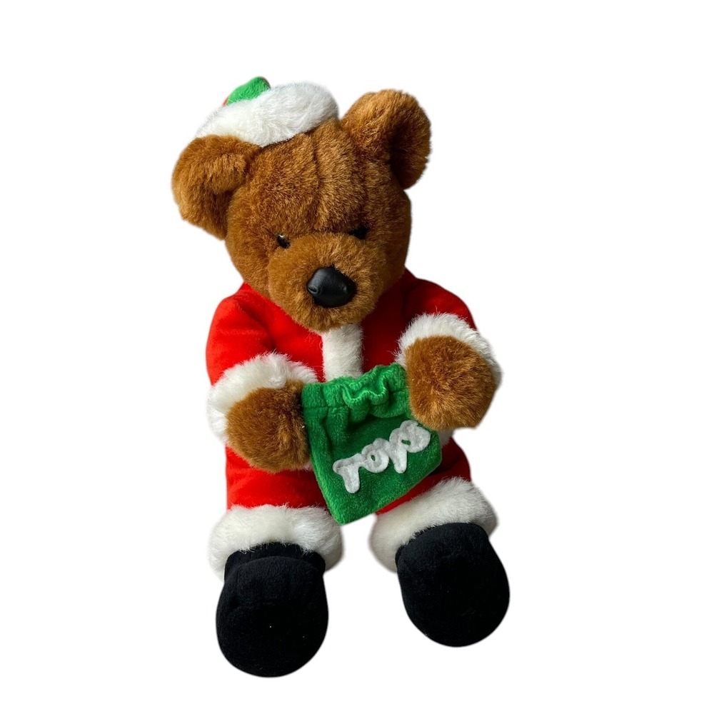 Vintage Gund Christmas‎ Santa Teddy Bear Plush Red Suit Green Toy Bag 15 Inch